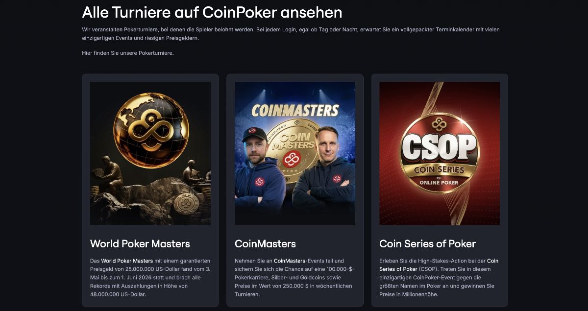 Alle Turniere auf CoinPoker