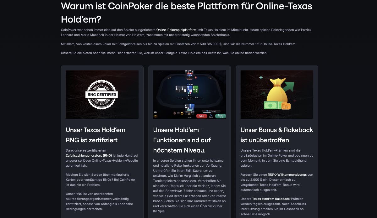 CoinPoker beste Plattform für Online Texas Holdem