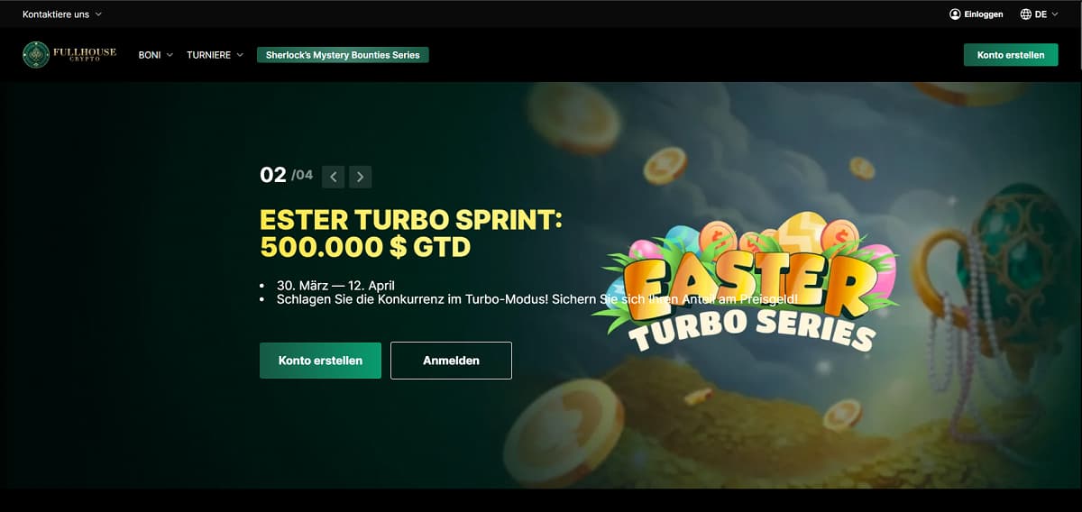 Full House Crypto überzeugt durch einen kompromisslosen Fokus auf modernes online poker. Mit einem effizienten Krypto-Cashier für schnelle Transaktionen sowie einer breiten Auswahl an Turnieren und spannenden Turnierserien ist diese Plattform perfekt auf die Krypto-Community abgestimmt.